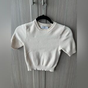 ZARA Cream Knit Short Sleeve Sweater Top | Size S